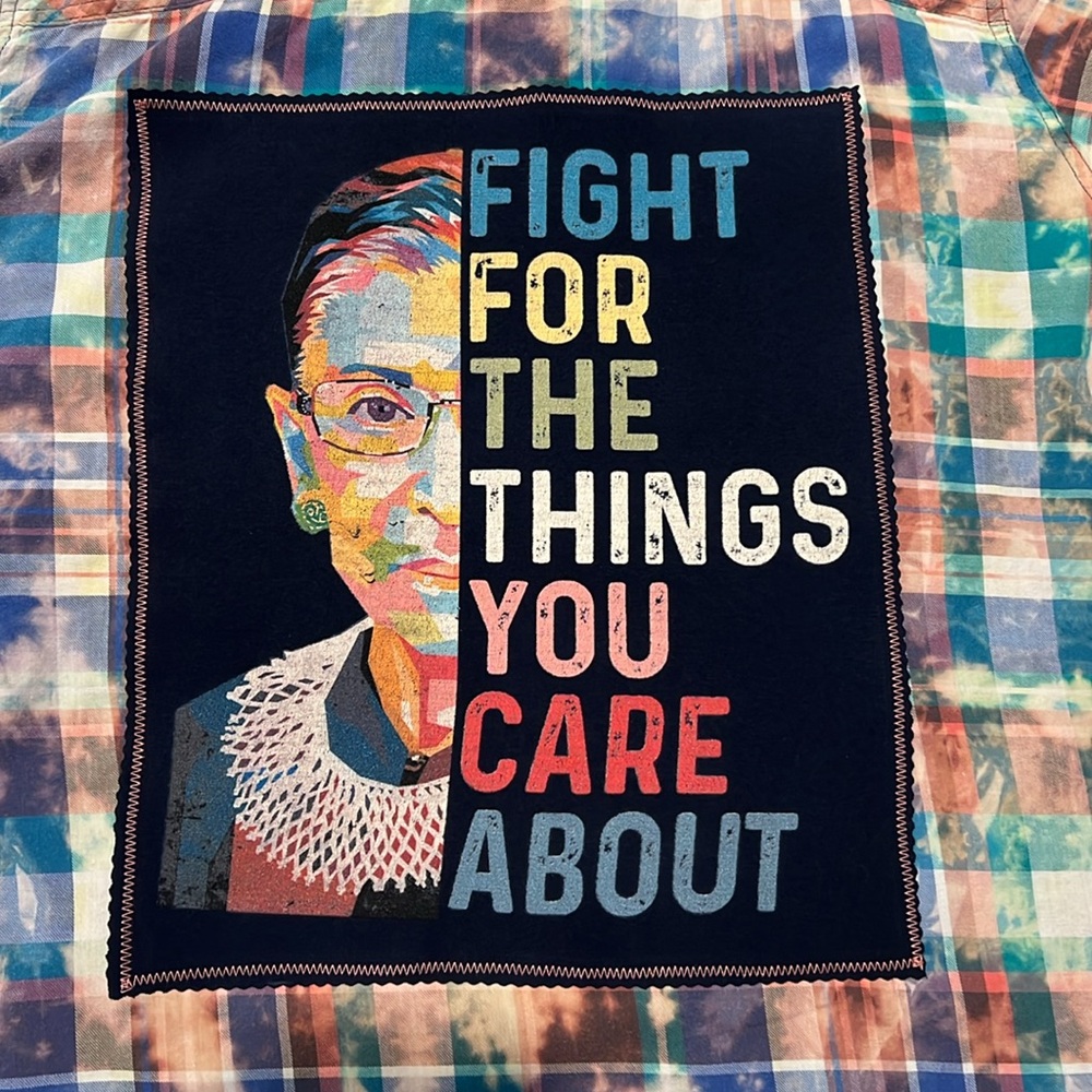 Upcycled Bleached RBG Shirt – Grunge Plaid Women’s 3XL | OFAK Statement Piece
